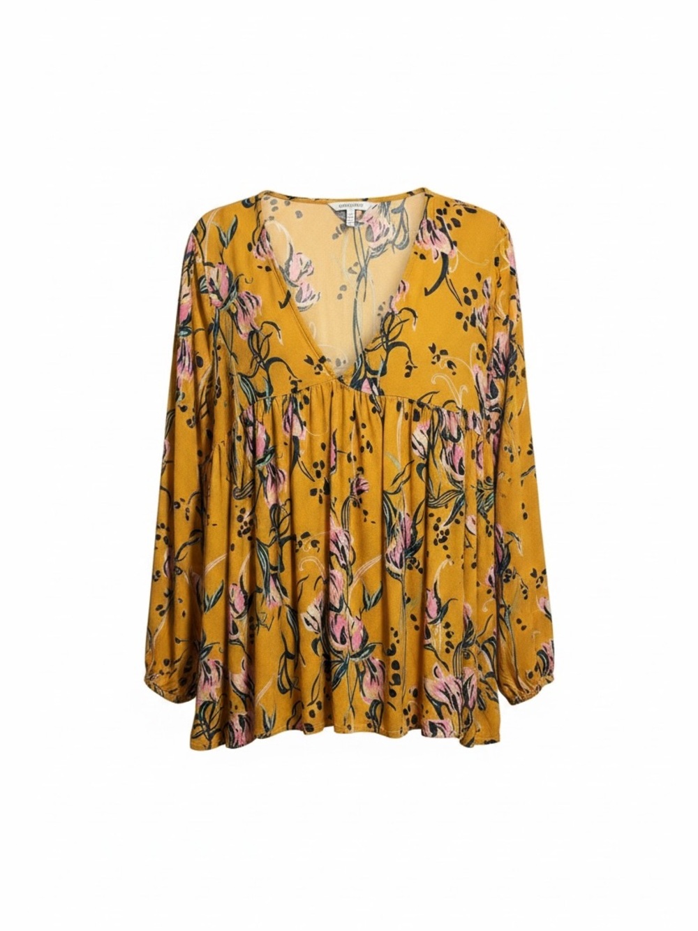 Free People Floral V-Neck Peasant Blouse